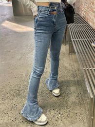 Women's Jeans JMPRS Flare Elastic Women High Waist Fashion Skinny Denim Pants Cotton Casual Korean Ladies Asymmetrical Trousers