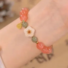 Charm Bracelets Woven Hand Rope Antique Bracelet Emerald Bangles Flower Women Female Chain Bead Jade