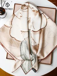 Scarves Birdtree 14MM Mulberry Silk French Camellia Blossom Scarf Women's Spring Autumn Twill Elegant Square Shawl A3N866QC