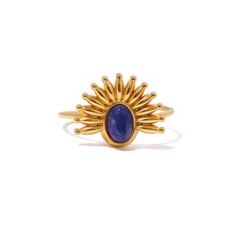 European and American niche INS style 18K gold-plated stainless steel inlaid lapis lazuli open ring for women's trendy and fashionable bracelets