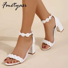 Sandals Female Designer Summer Cube High Heels Water Diamond Pearl Necklace Buckle Womens Pump White Wedding Shoes Bride Zapatos mujer J240416