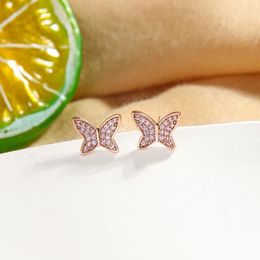 Stud Earrings BALANBIU Delicate Zircon Butterfly For Women Gifts Rose Gold Colour Brass Cute Insect Fashion Jewellery