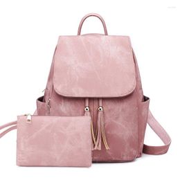 Backpack Flap Drawstring With Purses For Women Outdoor Travel Waterproof Double Shoulder Bag PU Schoolbag College Students