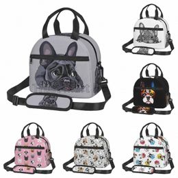 french Bulldog Art Thermal Lunch Bag Funny Bento Tote Bags for Adults Kids Portable Insulated Lunch Box for Picnic Work School x3bB#