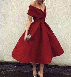 New Burgundy Cocktail Dress Plus Size Off The Shoulder Tea Length Short Prom Party Dresses Homecoming Dresses4022602