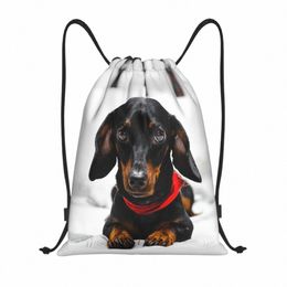 cute Dachshund Dog Print Drawstring Backpack Sports Gym Bag for Women Men Sausage Wiener Badger Dogs Shop Sackpack r2F9#