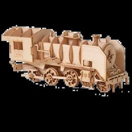 3D Puzzles 3D DIY Locomotive Train Puzzles Toys Assembly Build Blocks Wood Craft Kits for Kid Adults Handmade Jiagsaw Models Decor Gift Y240415