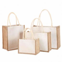 burlap Jute Tote Shop Bag Reusable Grocery Bag Water Resistant Large Capacity Handbag Picnic Travel Beach Shopper Tote Bags s7Uj#