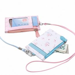 portable Leather ID Badge Card Holder Case ipper Coin Pocket Purse Office Work with Neck Lanyard o9mq#