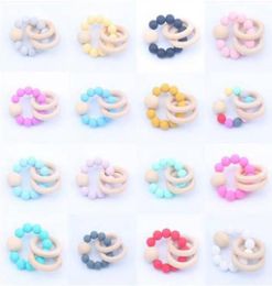 Baby Teether Rings Food Grade Beech Wood Teething Ring Soothers Chew Toys Shower Play Chew Round Wooden Bead Silicone teether DYP18654989