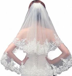 bridal Veils Elegant Two Layers Lace Veil With Comb White Or Ivory Wedding Accories Velos De Novia 46PS#