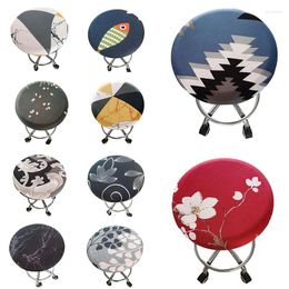 Chair Covers Round Cover Bar Stool Floral Printed Elastic Seat Restaurant Slide Decoration