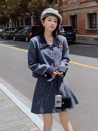 Casual Dresses W4M Official French Blue Small Fragrance Suit Autumn Tweed Top Exquisite Skirt Two-piece Set Dress