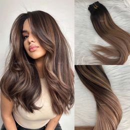 Ombre in Erweiterungen 2/6/18 Balayage Slik Straight Jungfrau Brasilianer echter Clip auf menschlichem Haarerweiterung 120g