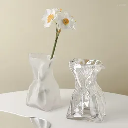 Vases Simple Irregular Glass Small Vase Home Decoration Accessories Living Room Dining Table Flowers Ins Ornaments Gift