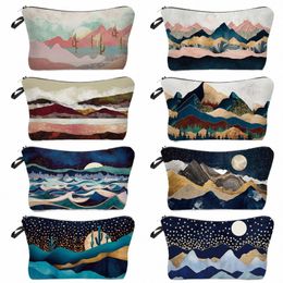 landscape Painting Makeup Bag Polyester Cosmetic Bag Women's Necaire Pouch With Zipper Shaver Kit Bags Luxury Man Travel Bag s8KJ#