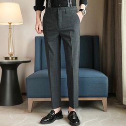 Men's Suits Spring Summer Plaid Dress Suit Pants Men Button Clothing 2024 Business Formal Wear Slim Fit Office Male Trousers L31