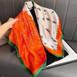 Scarves Luxury Silk Feeling Women Hijab Square Scarf Print Beach Stole Foulard Shawl Wraps Female 90cm Neckerchief Bandana Echarpe