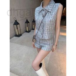 Two Piece Dress Designer Luxury Brand Women's Pie Tweed Shorts Tracksuits Sets Fashion Lapel Sleeveless Jacket And Grey Suit LNE6