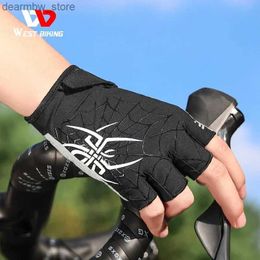 Cycling Gloves WEST BIKING Half Finger Cycling Gloves Cool Spider Pattern Summer MTB Road Bike Gloves Full Finger Touch Screen Sports Gloves L48