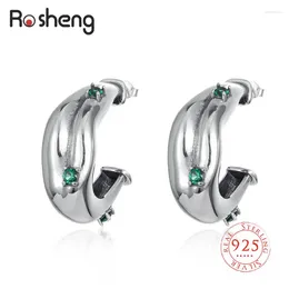 Stud Earrings 925 Sterling Silver Oxidized Green Zircon Luxury Large Generous Stylish Ear Jewelry For Women Gift