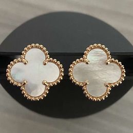 Designer Clover Studs Earring Vintage Four Leaf Clover Charm Stud Earrings Back Mother-of-Pearl Stainless Steel Gold Studs Agate for Women wedding Jewellery gift50