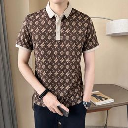 Men's Polos Luxurious Letter Print Polo Shirt 2024 Summer Short Sleeve Thin Slim Casual T-shirts Social Party Lapel Tee Tops Men Clothing