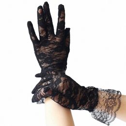 1 Pair Openwork Floral Bridal Mittens Prom Gloves See Through Dr Up Elegant Ladies Short Lace Gloves Wedding Accories 75Oi#