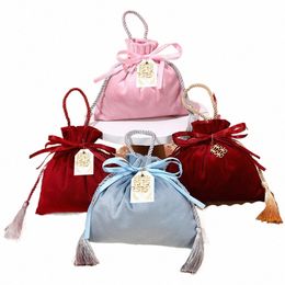 2pcs Candy Drawstring Bags Bright Colour Bow Tassels Gift Bags Veet Wedding Party Gift Reusable Wrap Bags Wedding Supplies 22Dz#
