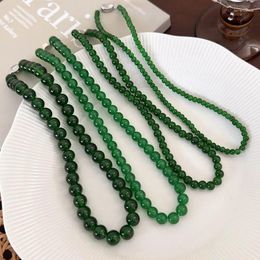 Choker Minar 2024 4 6 8 10mm Green Colour Glass Beads Strand Beaded Necklace For Women Female Silver Plated Toggle Clasp Chokers