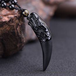 New whole 100% natural obsidian Wolf's Tooth pendant Tooth Amulet and hyperbole punk necklace lucky win necklace282U