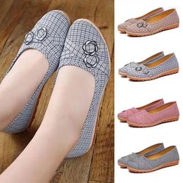 Casual Shoes Beef Tendon Soft Sole Beijing Cloth Women Plaid Comfortable Non-Slip Light Leisure Work