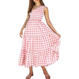 Casual Dresses Women Summer Plaid Print Dress 2024 Fashion One Shoulder Sleeveless Ruffle Beach Tiered Midi Cake