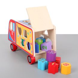 Early Childhood Education Number Colour Cognitive Shape Matching Geometric Building Block Trailer Intelligence Box Wooden Toys