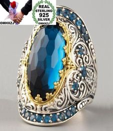 OMHXZJ Whole European Fashion Woman Man Party Wedding Gift Vintage Topaz 925 Sterling Silver 18KT Yellow Gold Ring RR3661221437