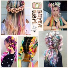 Jumbo Braiding Hair Rainbow Colors Extensions Fiber Mix Four Silky Colorful Twist Hair Braid Ponytail Colored Synthetic Braids for Girls