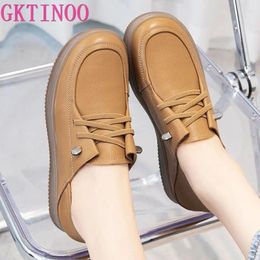 Casual Shoes GKTINOO Loafers Ladies Genuine Leather Large Size 35-43 Spring Lace-up Women Fashion Soft Sole Flat Sneakers
