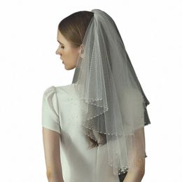 v720 Exquisite Wedding Bridal Veil Two-Layer Tulle Crystal Beads Handmade White Shoulder Brides Veil Women Marriage Accories E1Xf#