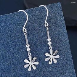 Dangle Earrings Real Pure Platinum 950 Women Gift Lucky Beads Flower 1.8g