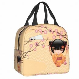 custom Cute Kokeshi Doll Lunch Bag Women Warm Cooler Insulated Lunch Ctainer for Student School Work Picnic Food Tote Bags 86Qe#