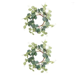 Candle Holders Wreath Eucalyptus Rings Wreaths Ring Easter Mini Inch Holder Artificial Door Leaves Spring Greenery Forpillar Green Front