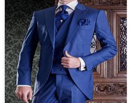 Royal Blue Long Wedding Groom Tailcoat for Groom Wear 2018 Three Piece Jacket Pants Vest Peaked Lapel Wedding Tuxedo One Button Me3043793