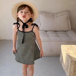 Girl Dresses 2024 Style Girls Plaid Dress Fashion Summer Cotton 2-9 Years WW824