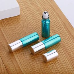 Storage Bottles 5pcs 5ml Essential Oil Bottle Portable Perfume Dispenser Electroplated Green Glass Roller Ball Walking Bead