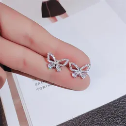Stud Earrings Classical Fashion Jewellery 925 Sterling Silver Cubic Zircon Sweet Girl Women Wedding Butterfly Earring Gift