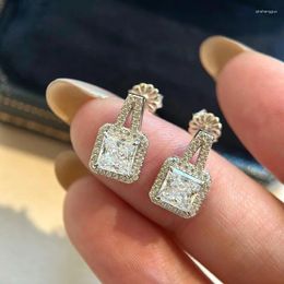 Stud Earrings Fashion S925 Sterling Silver Luxury Top Quality BlueStud Jewellery Wedding Party Classic Square