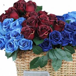 12 Heads Artificial Frs Rose Bouquet Royal Blue Small Roses Fake Fr Bouquet for Wedding Party Home Decor Silk Frs z9Mj#