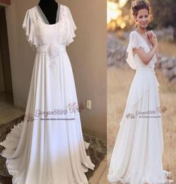 Bohemian Hippie Style Wedding Dresses 2019 Beach Aline Wedding Dress real picture Bridal Gowns Backless White Lace Chiffon Boho g8192546