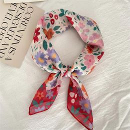 Scarves 58CM Cotton Square Scarf Artistic Flower Fresh Korean Women Fashion Bandanas For Neck Tie Hair Wrap Sleeping Satin