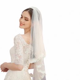 with Double Layer Lace Base Comb Wedding Veil Handmade Beaded Veil for Bride Wear White Wedding accories m9Is#